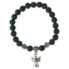 Браслет Спаси и сохрани с Ангелом-хранителем, лава, 8мм, цвет черный BSVE4-01