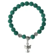 Браслет Спаси и сохрани с Ангелом-хранителем, лава, 8мм, цвет зеленый BSVE4-03