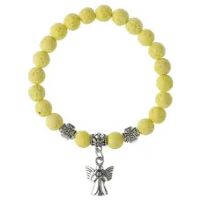 Браслет Спаси и сохрани с Ангелом-хранителем, лава, 8мм, цвет желтый BSVE4-04