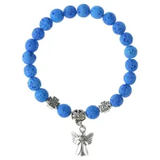 Браслет Спаси и сохрани с Ангелом-хранителем, лава, 8мм, цвет синий BSVE4-05