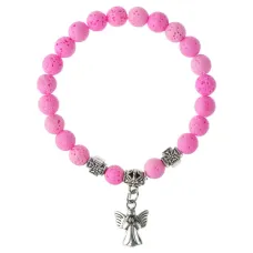 Браслет Спаси и сохрани с Ангелом-хранителем, лава, 8мм, цвет розовый BSVE4-07