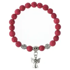 Браслет Спаси и сохрани с Ангелом-хранителем, лава, 8мм, цвет бордовый BSVE4-08