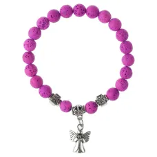 Браслет Спаси и сохрани с Ангелом-хранителем, лава, 8мм, цвет малиновый BSVE4-11