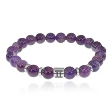 Браслет Знаки Зодиака - Близнецы с натуральным Аметистом 8мм