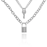 Парные кулоны Замок с ключом на цепочке, цвет серебряный BJK302-S