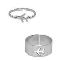 Безразмерные парные кольца Самолет, цвет серебряный KL526-03