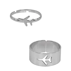 Безразмерные парные кольца Самолет, цвет серебряный KL526-03