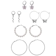 Набор из пяти пар серег, цвет серебряный SEN010-01