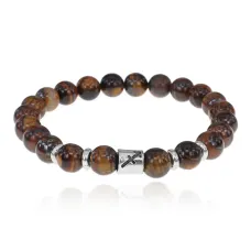 Браслет Знаки Зодиака - Стрелец с натуральным Тигровым глазом 8мм BSZE01-21