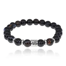 Браслет Знаки Зодиака - Козерог с натуральным Черный агат 8мм BSZE01-22