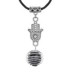 Амулет Хамса с нат.камнем Снежный обсидиан MKA-4007-14