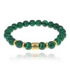 Браслет Знаки Зодиака - Весы с синтезированным Малахитом 8мм BSZE02-07