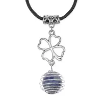 Амулет Клевер удачи с нат.камнем Содалит MKA-4008-15