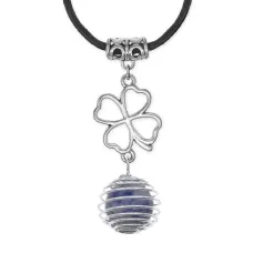 Амулет Клевер удачи с нат.камнем Содалит MKA-4008-15