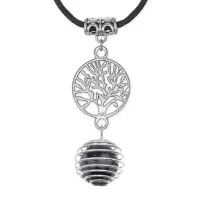 Амулет Дерево жизни с нат.камнем Снежный обсидиан MKA-4009-14