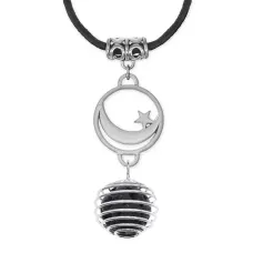 Амулет Полумесяц со звездой с нат.камнем Лава MKA-4011-05