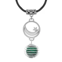 Амулет Полумесяц со звездой с синт.камнем Малахит MKA-4011-08