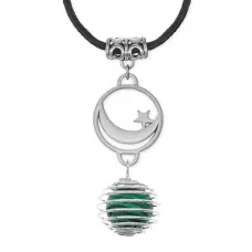 Амулет Полумесяц со звездой с синт.камнем Малахит MKA-4011-08