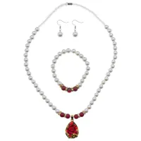 Комплект бижутерии (браслет, бусы и серьги), цвет красный NJ036-01