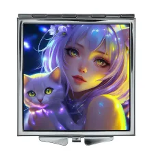 Складное зеркало квадратное Девушка и кошка ZER2-0893
