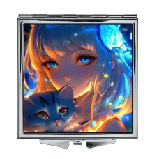 Складное зеркало квадратное Девушка с котенком ZER2-0895