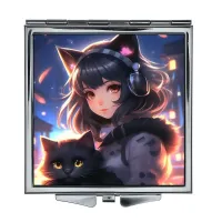 Складное зеркало квадратное Девушка неко ZER2-0897