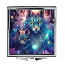 Складное зеркало квадратное Кошка и котенок ZER2-0908