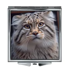 Складное зеркало квадратное Молодой манул ZER2-0923