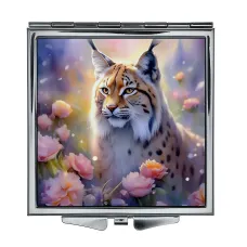 Складное зеркало квадратное Рысь и цветы ZER2-0926