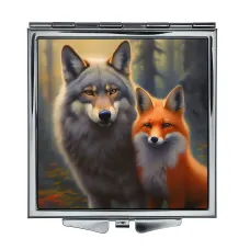 Складное зеркало квадратное Волк и лиса ZER2-0941