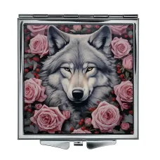 Складное зеркало квадратное Волк и розы ZER2-0965