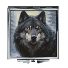 Складное зеркало квадратное Волк в зимнем лесу ZER2-0970