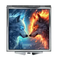 Складное зеркало квадратное Волки лед и пламя ZER2-0972