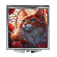 Складное зеркало квадратное Кошка и цветы ZER2-0983
