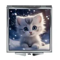 Складное зеркало квадратное Котенок на снегу ZER2-0984