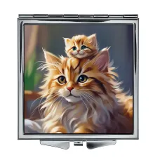 Складное зеркало квадратное Кошка и котенок ZER2-0987