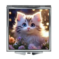 Складное зеркало квадратное Котенок и цветы ZER2-0991