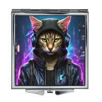 Складное зеркало квадратное Кот киберпанк ZER2-0993