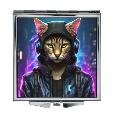 Складное зеркало квадратное Кот киберпанк ZER2-0993