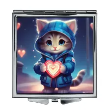 Складное зеркало квадратное Котенок сердце ZER2-0995