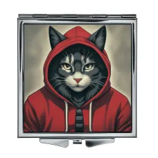 Складное зеркало квадратное Кот в капюшоне ZER2-0996