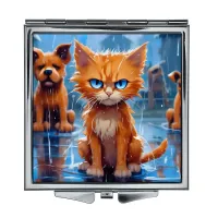 Складное зеркало квадратное Кот под дождем ZER2-0999