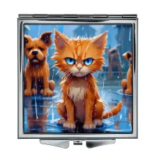 Складное зеркало квадратное Кот под дождем ZER2-0999