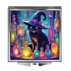 Складное зеркало квадратное Кошка чародейка ZER2-1009