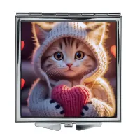 Складное зеркало квадратное Кошка в свитере ZER2-1018