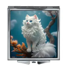 Складное зеркало квадратное Белая длинношерстная кошка ZER2-1023