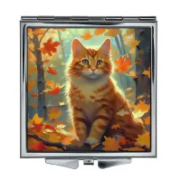 Складное зеркало квадратное Кот в осеннем лесу ZER2-1026