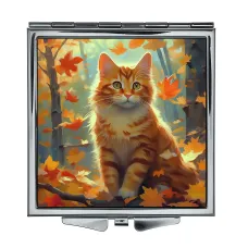 Складное зеркало квадратное Кот в осеннем лесу ZER2-1026