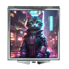 Складное зеркало квадратное Кошка киберпанк ZER2-1031