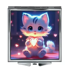 Складное зеркало квадратное Кошка с сердцем ZER2-1032